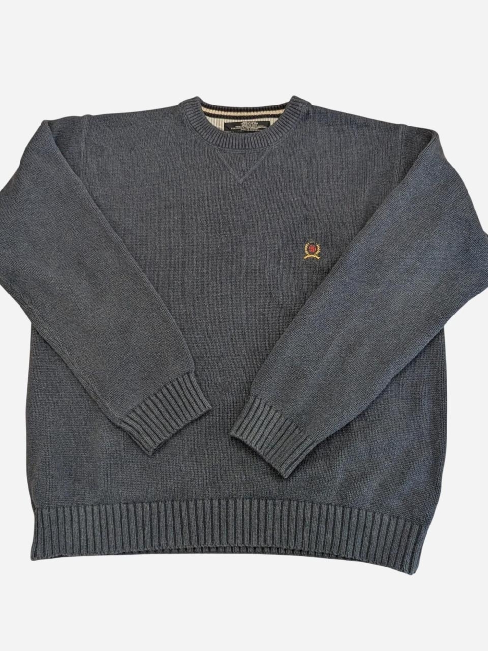 Tommy Hilfiger Men's Crewneck Sweater - Navy Blue with Crest